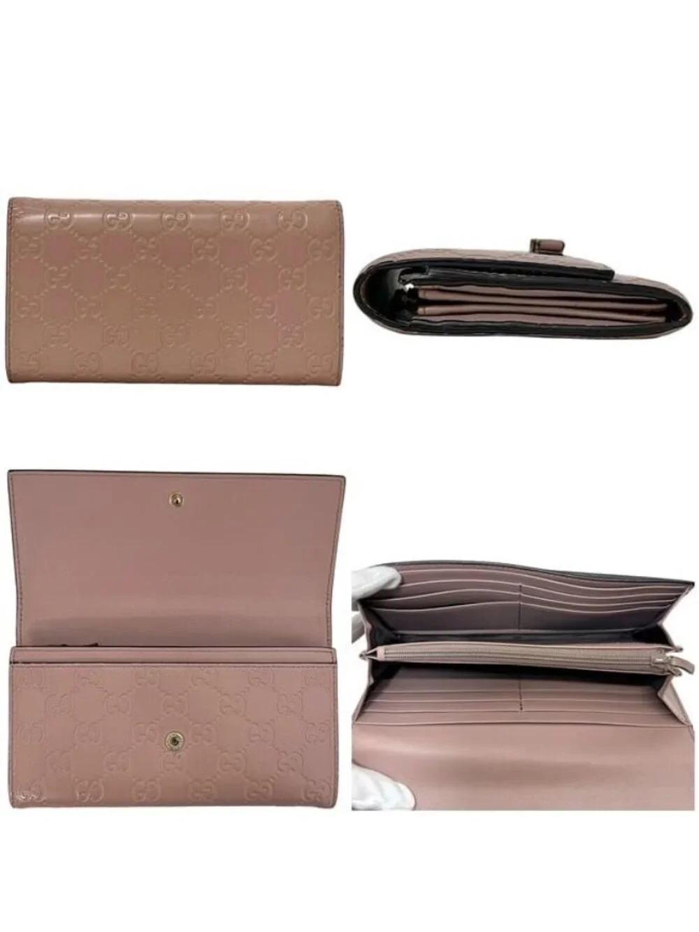 Gucci Bifold Long Wallet Pink Beige Striped Leather - Picture 5 of 13